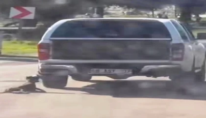 köpeği aracın Arkasına bağlayarak sürükleyen